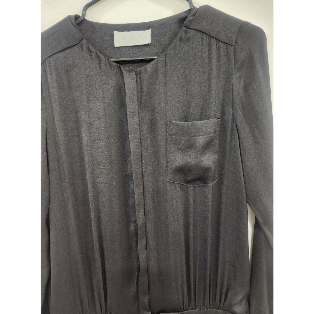 ALC Womens Black Long Sleeve Pleated Front Jumpsuit Hidden Button Size 4 - Picture 4 of 10